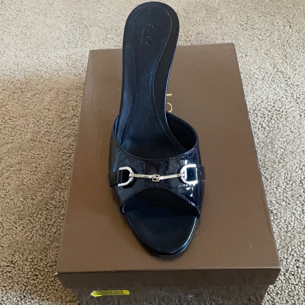 - Gucci Woman’s Black open toe 3” sandal no box or dust bag